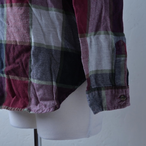 Kismet | Burgundy multicolored plaid half button down long sleeve - Picture 4 of 10